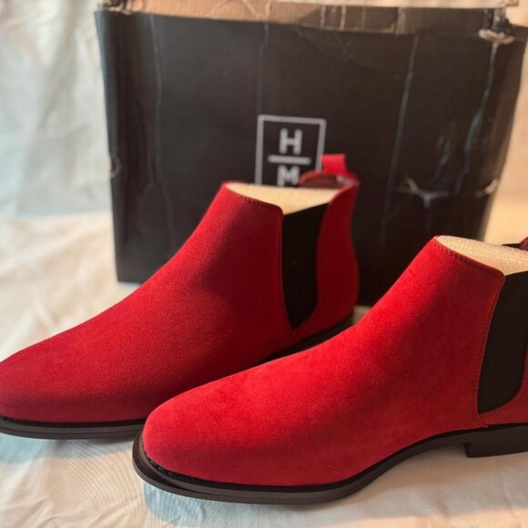 Mens Harrison Myles Chelsea Suede Slip-On Boots Red Sz 10  Style B-1852  NIB - Picture 1 of 4